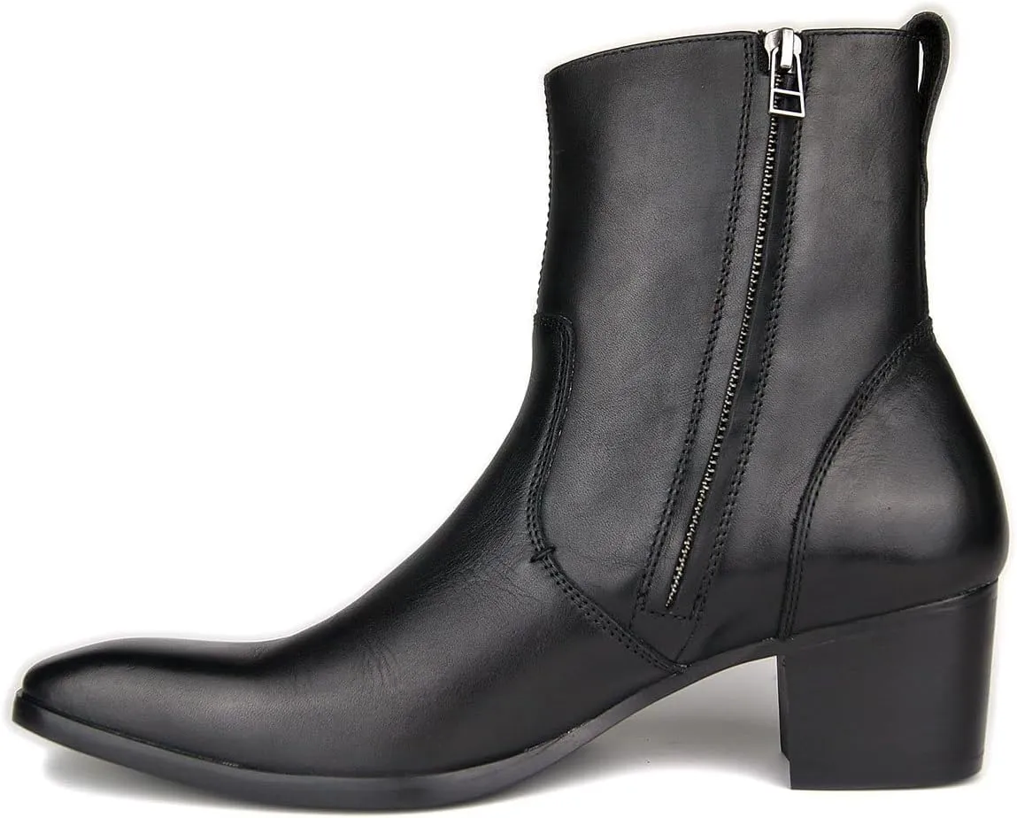 OSSTONE Dress Boot for Men Leather Chukka Designer Boots Casual Heel Shoes Zipper-up OS-VF1088-US