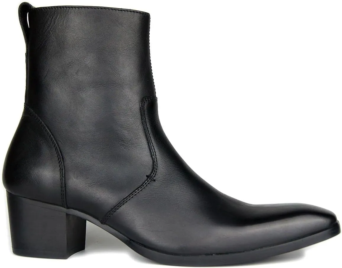OSSTONE Dress Boot for Men Leather Chukka Designer Boots Casual Heel Shoes Zipper-up OS-VF1088-US