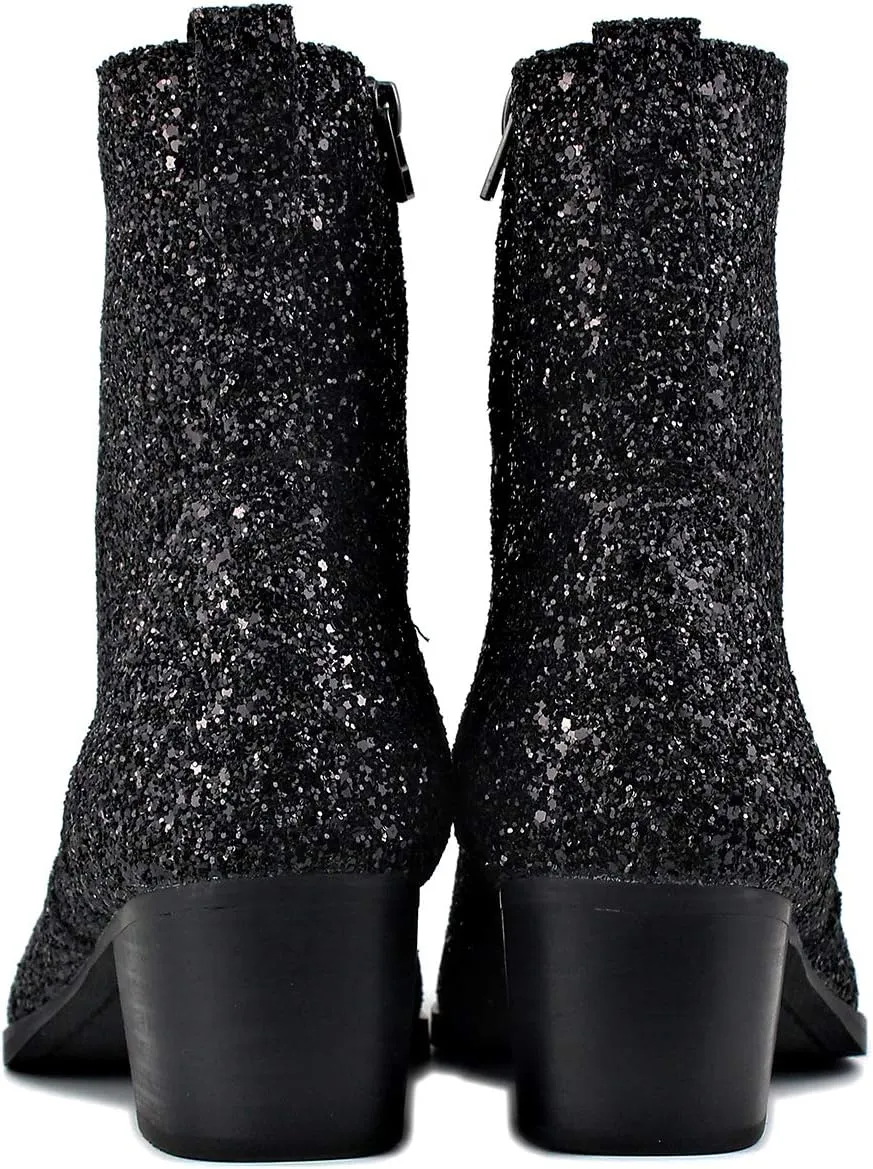 OSSTONE Dress Boot for Men Leather Glitter Chukka Designer Boots Casual Heel Shoes Zipper-up