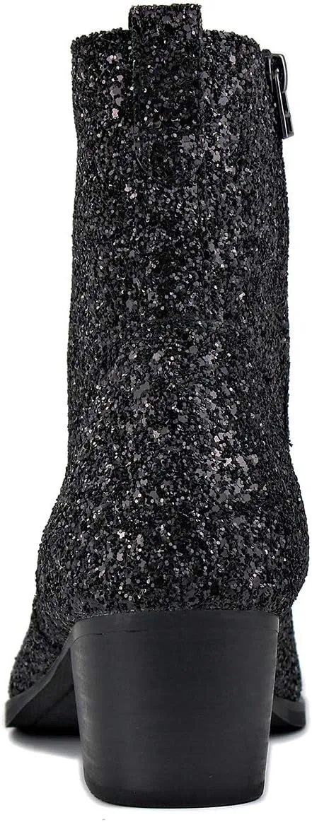 OSSTONE Dress Boot for Men Leather Glitter Chukka Designer Boots Casual Heel Shoes Zipper-up