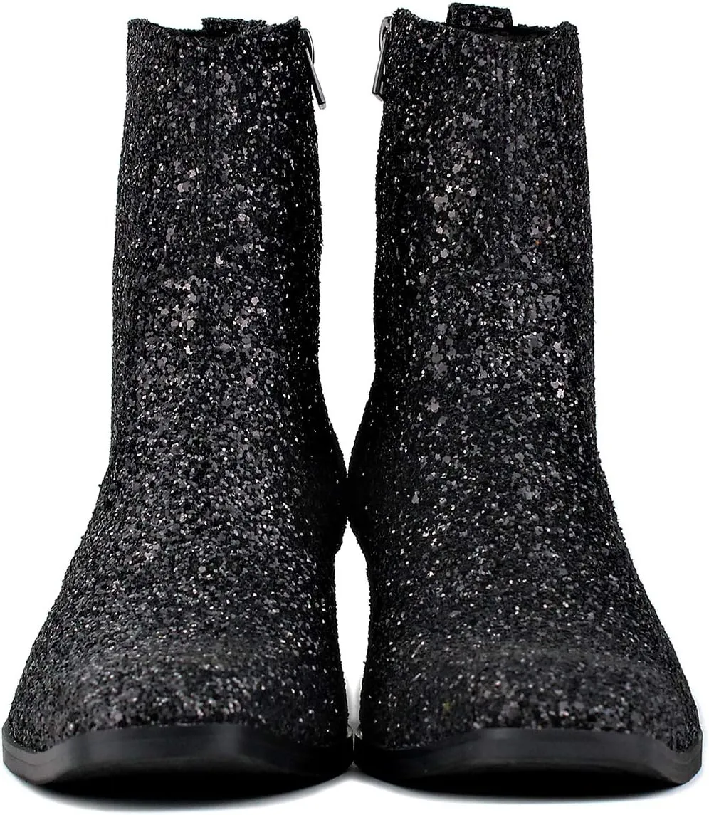 OSSTONE Dress Boot for Men Leather Glitter Chukka Designer Boots Casual Heel Shoes Zipper-up