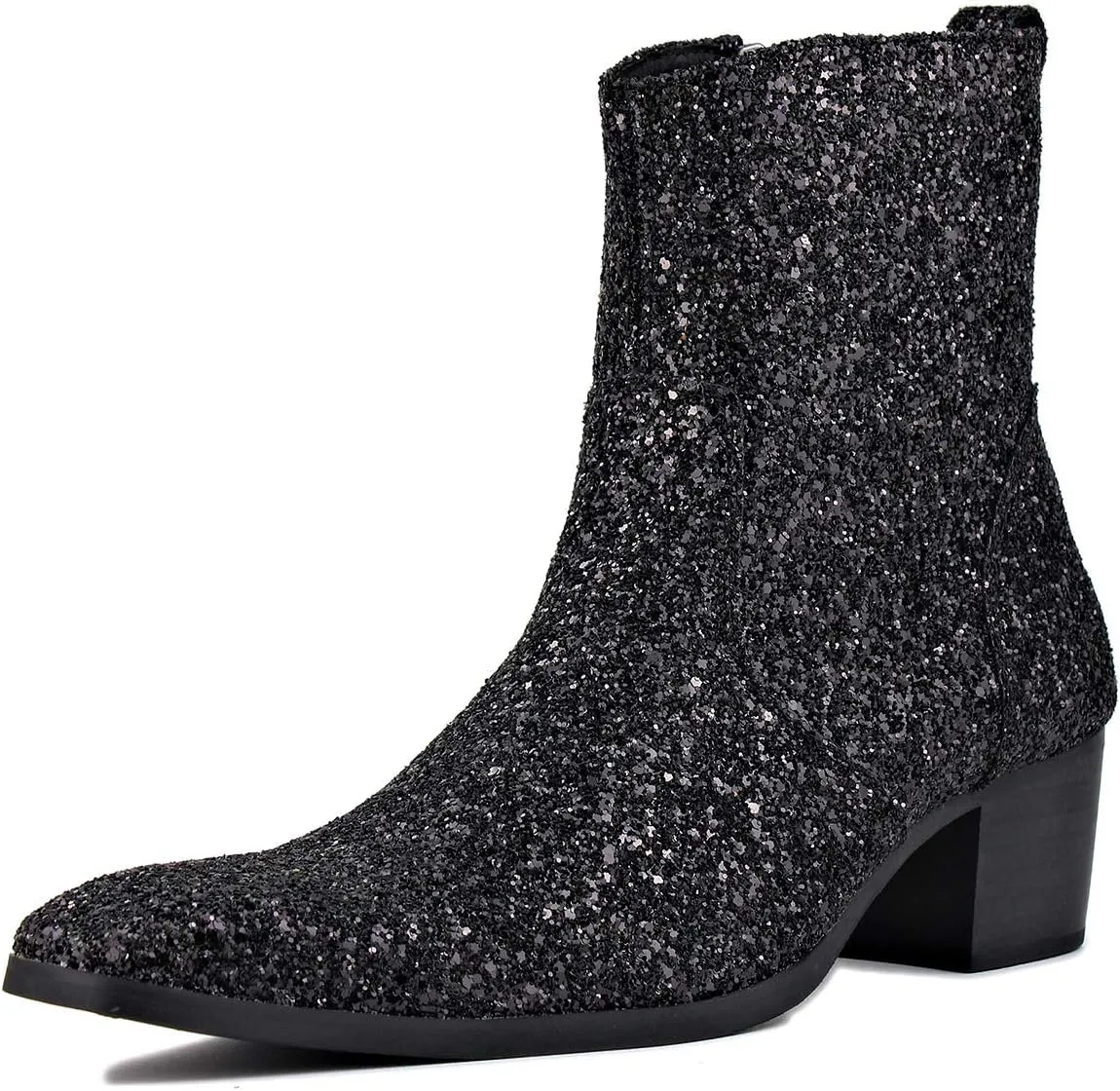 OSSTONE Dress Boot for Men Leather Glitter Chukka Designer Boots Casual Heel Shoes Zipper-up