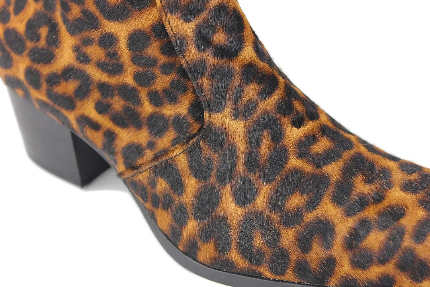 OSSTONE Men Chelsea Ankle Boots Leather Pony Hair Leopard Boot with Side Zipper Heel Boots JY012