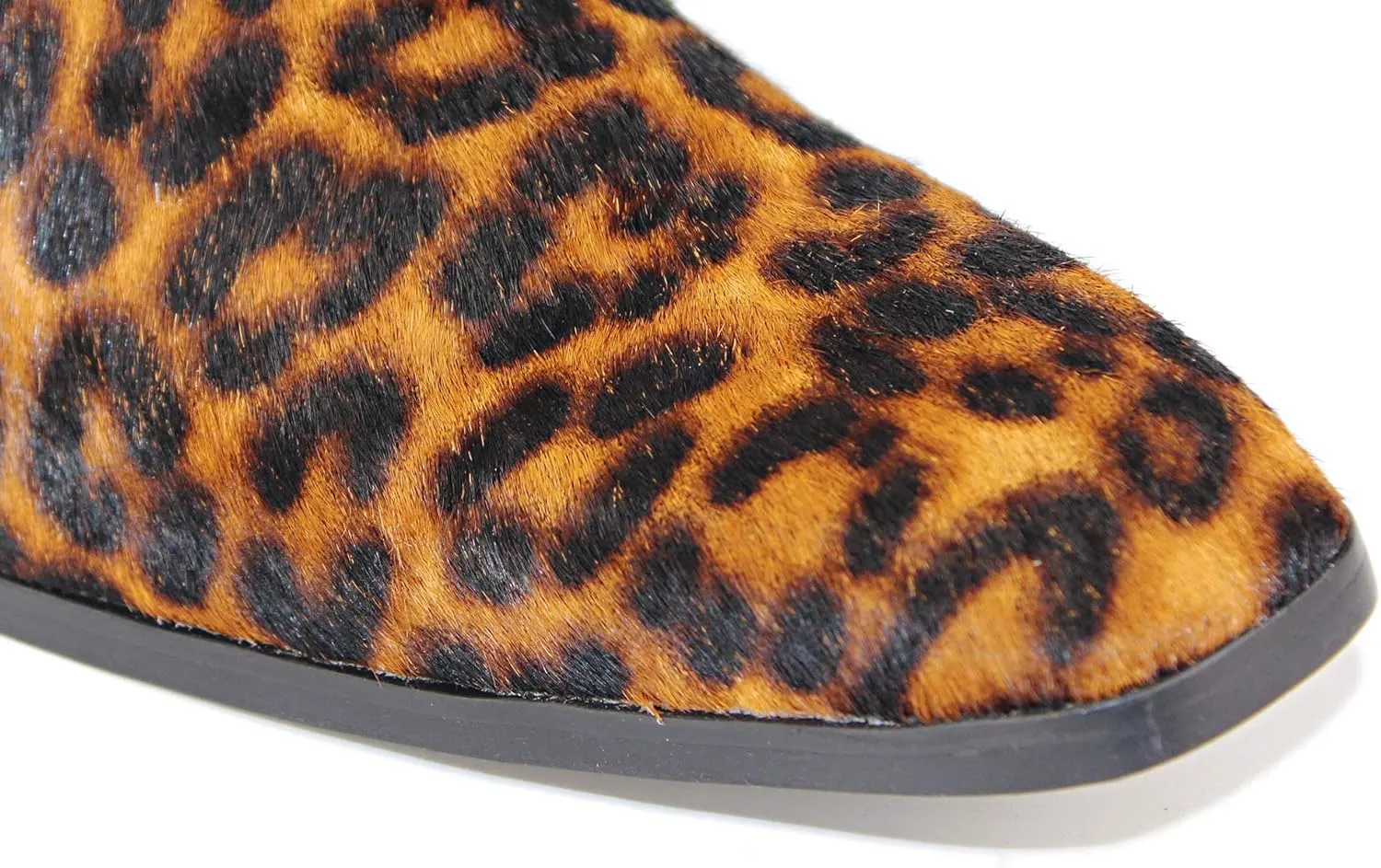 OSSTONE Men Chelsea Ankle Boots Leather Pony Hair Leopard Boot with Side Zipper Heel Boots JY012