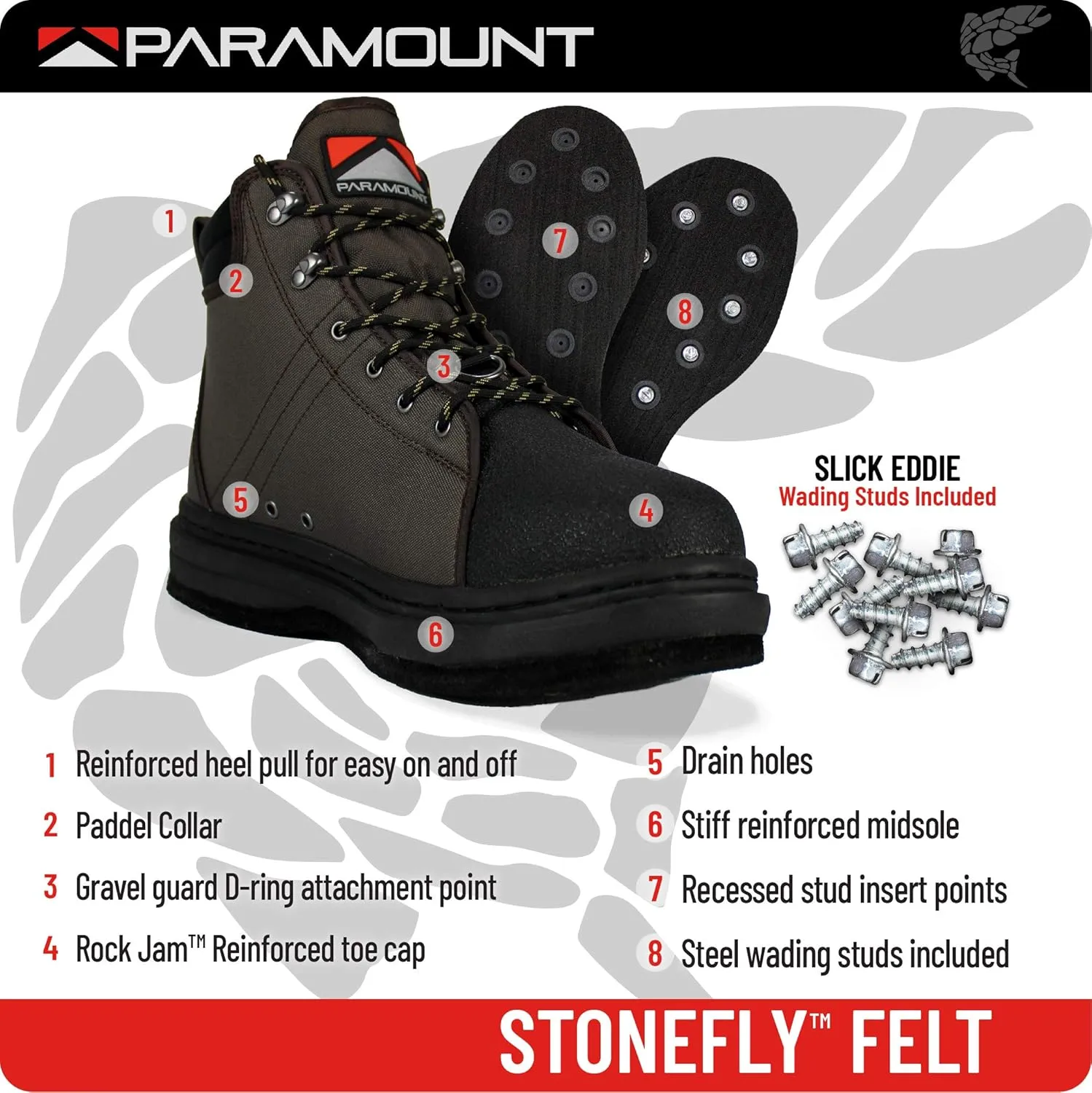 Paramount Outdoors Stonefly Cleated and Felt Sole Wading Shoe Fly Fishing Boot
