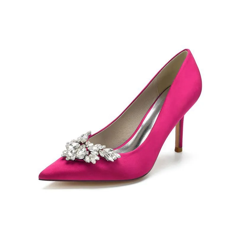 Party Pointed Toe Crystal Satin High Heels