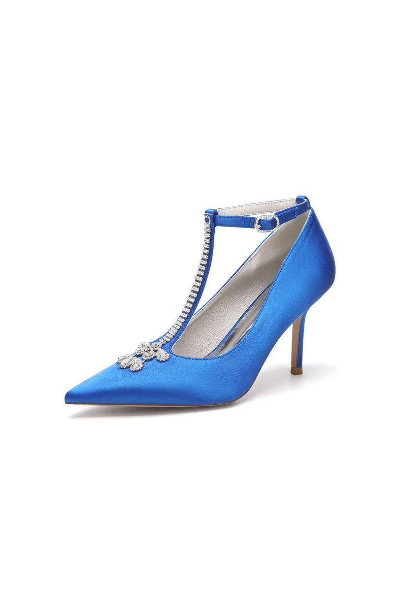Party Pointed Toe Crystal Strap High Heels Shoes