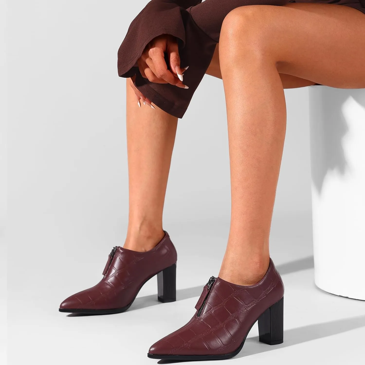 Patent Leather Ankle Boots for Women Chunky Block Pointed Toe Extra Wide Booties Botas Para Mujer High Heels Dress Warm Lined Classic Ladies Comfortable Dressy 3 Inch Boot