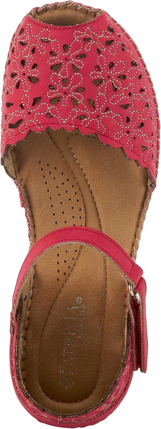 PATRIZIA Spring Step Gennina Wedge Sandals for Womens - Laser Cut Ladies Sandals with Embroidery - Hook and Loop Closure Womens Sandals