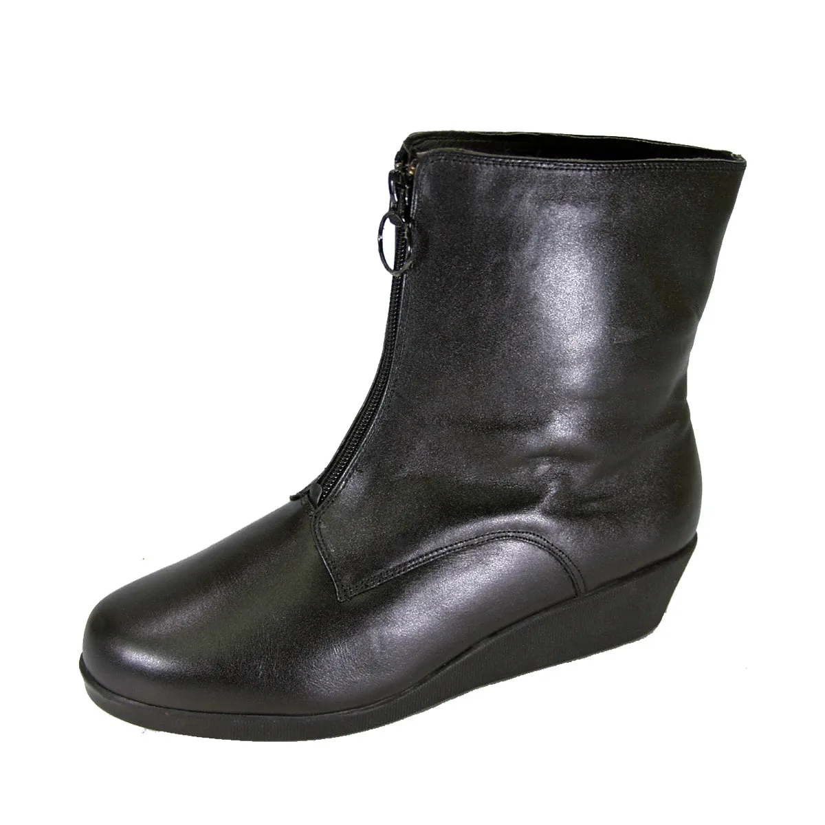 PEERAGE Rena Women's Wide Width Leather Booties with Zipper