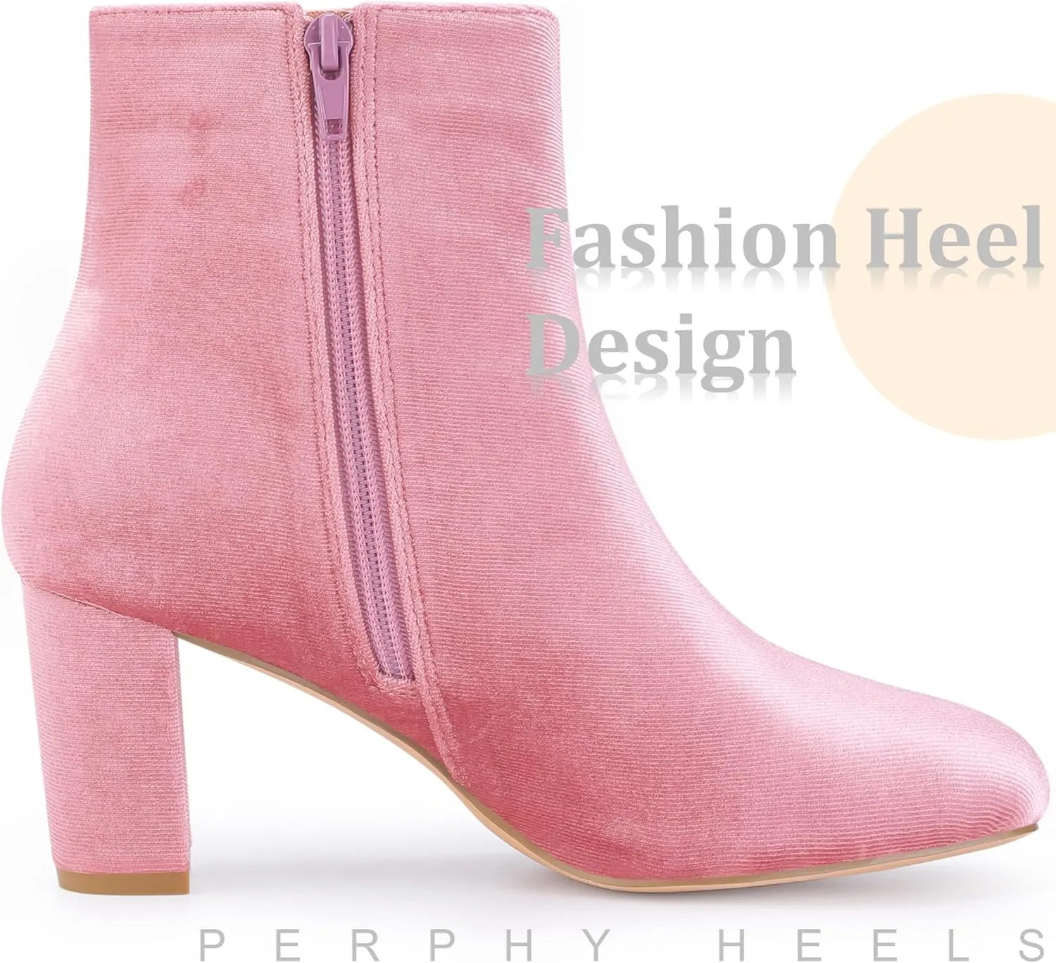Perphy Faux Velvet Round Toe Chunky Heels Ankle Boots for Women