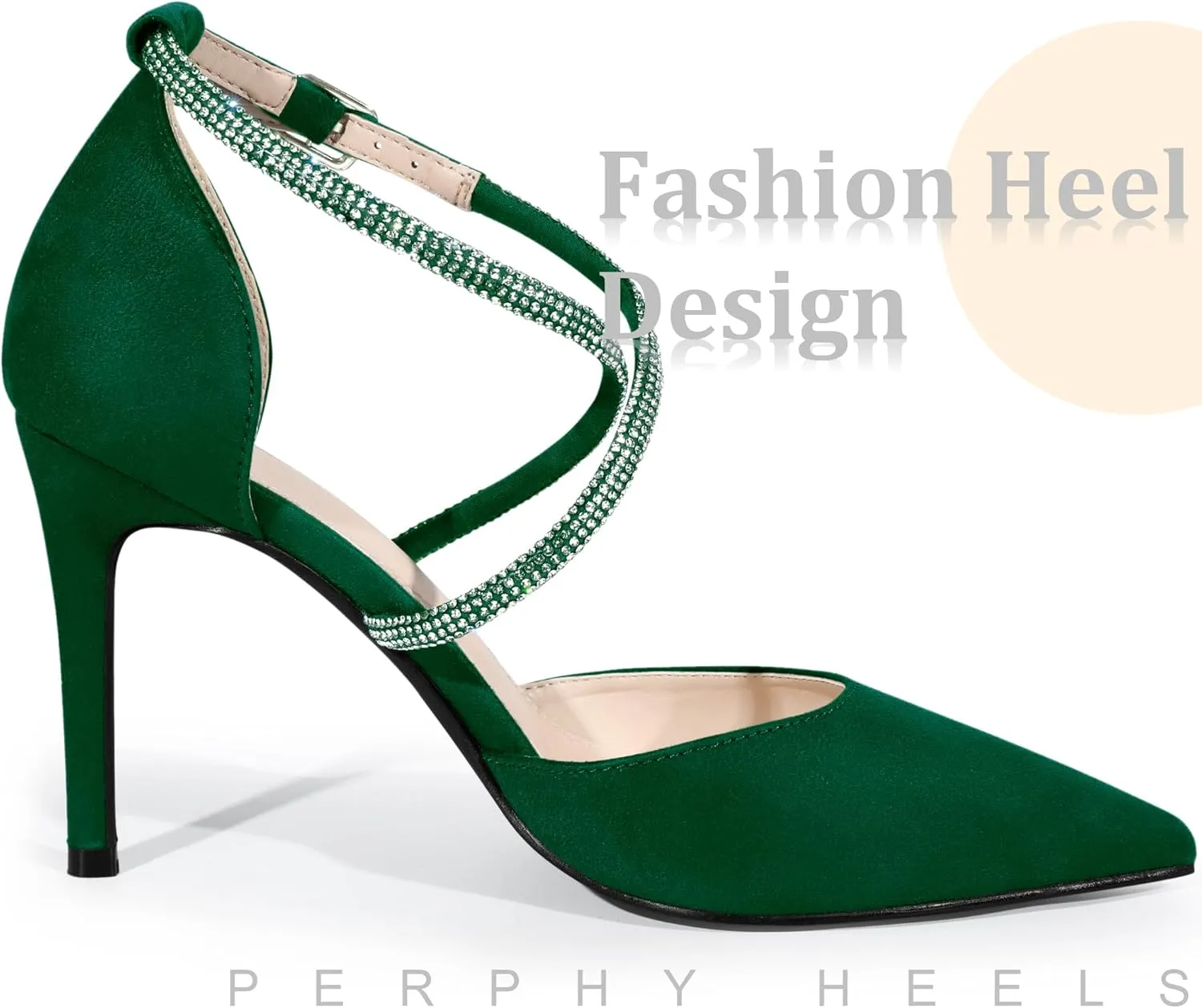 Perphy Pointed Toe Crisscross Rhinestone Ankle Strap Stiletto Heel Pumps for Women