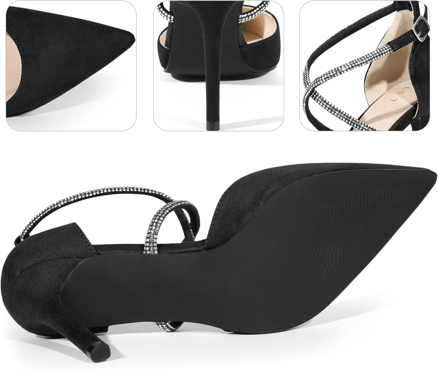 Perphy Pointed Toe Crisscross Rhinestone Ankle Strap Stiletto Heel Pumps for Women