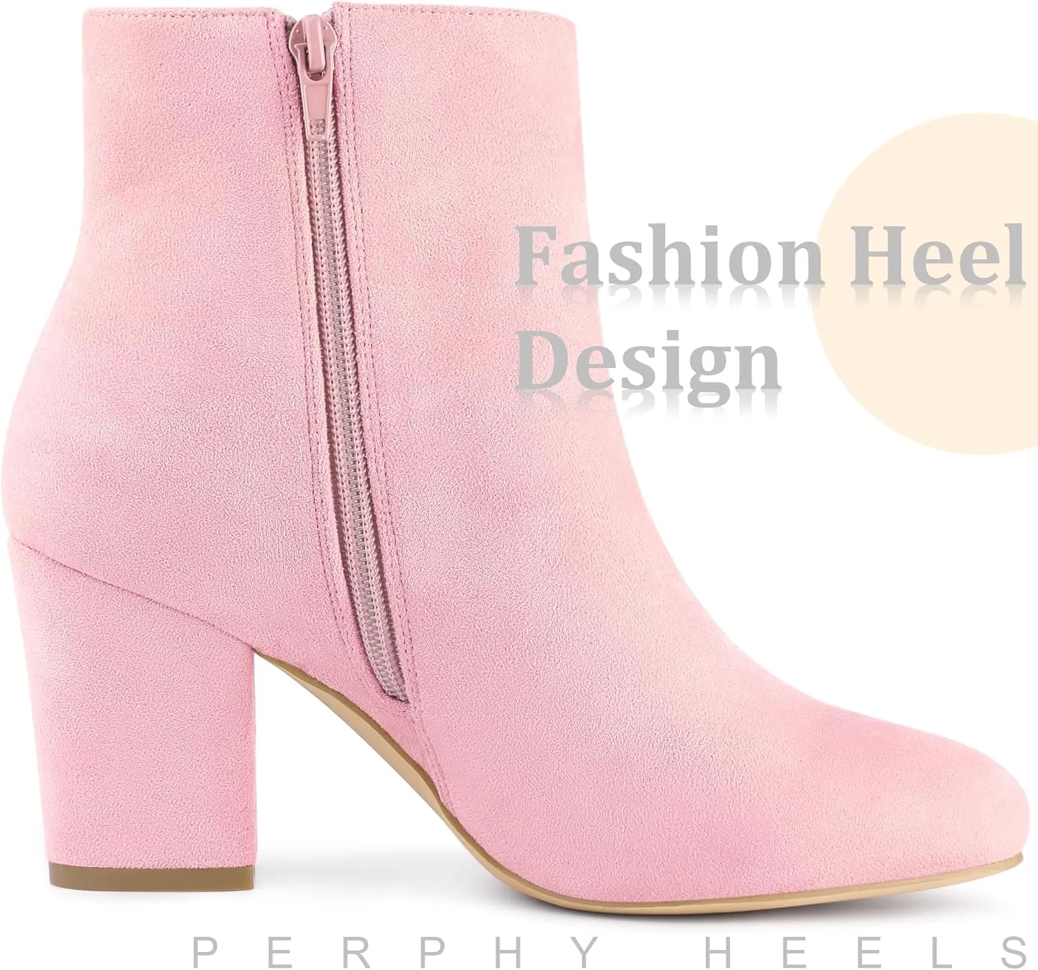 Perphy Round Toe Chunky High Heels Ankle Boots for Women