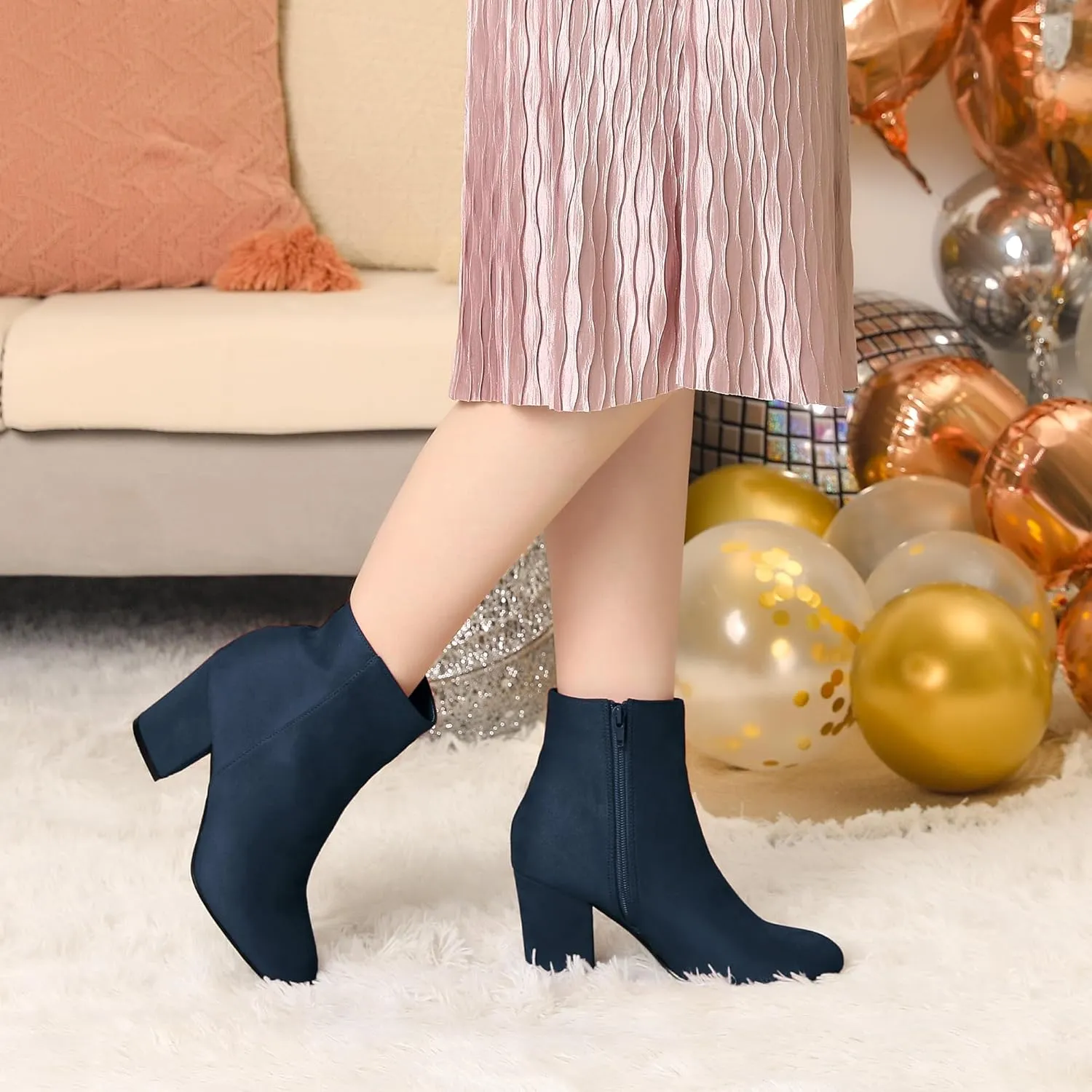 Perphy Round Toe Chunky High Heels Ankle Boots for Women