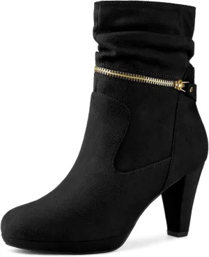 Perphy Round Toe Platform Block Heels Mid Calf Boots for Women