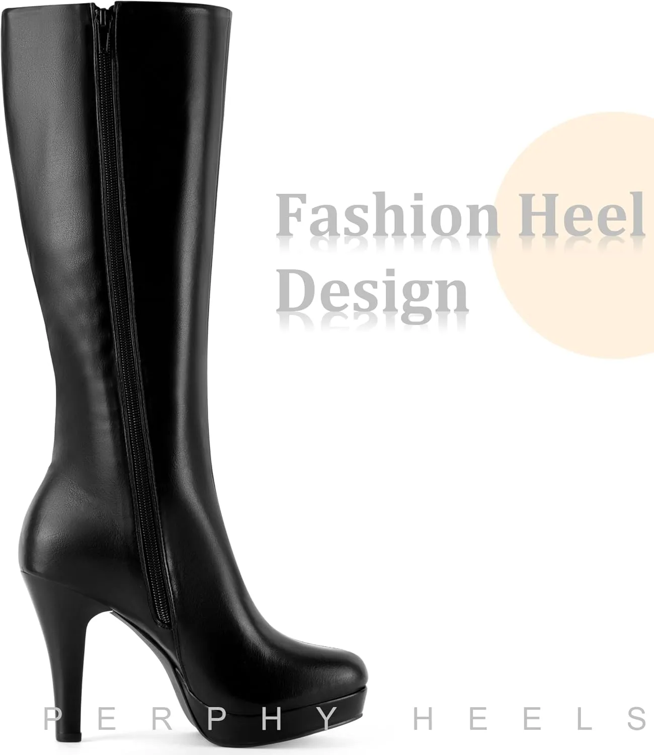 Perphy Round Toe Platform Chunky Heel Knee High Boots for Women