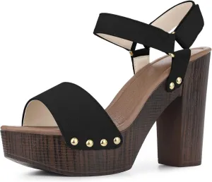 Perphy Round Toe Platform Slingback Chunky Heel Sandals for Women