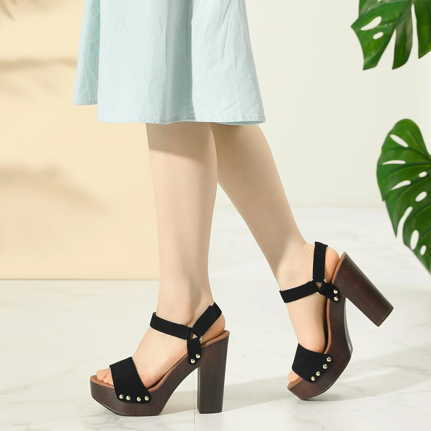 Perphy Round Toe Platform Slingback Chunky Heel Sandals for Women