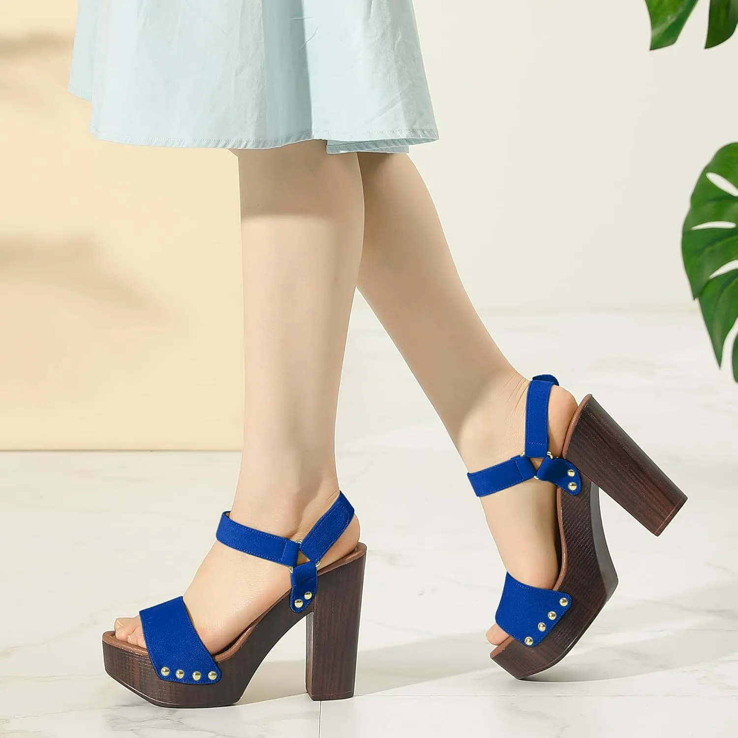 Perphy Round Toe Platform Slingback Chunky Heel Sandals for Women