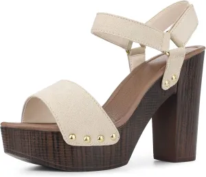 Perphy Round Toe Platform Slingback Chunky Heel Sandals for Women