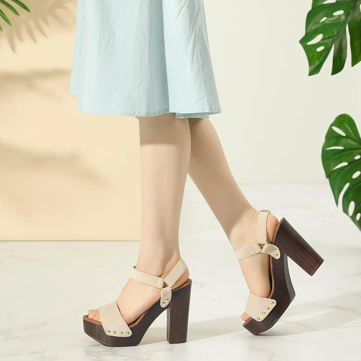 Perphy Round Toe Platform Slingback Chunky Heel Sandals for Women