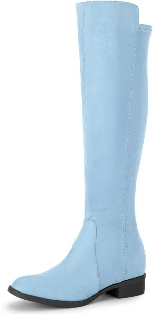 Perphy Round Toe Side Zip Chunky Heels Knee High Boots for Women