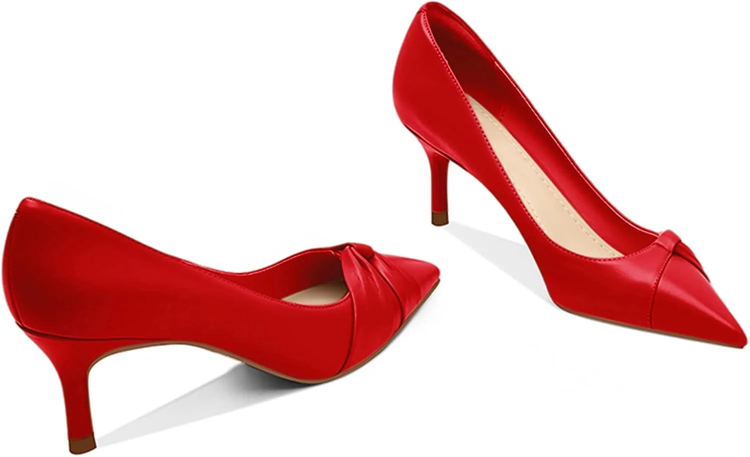 PiePieBuy Womens Pointed Toe Pumps Twist Knot Stiletto Mid Heel Faux Leather Dress Shoes