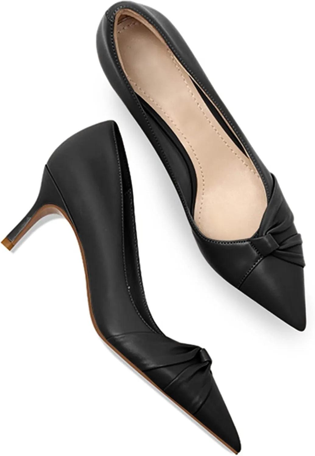 PiePieBuy Womens Pointed Toe Pumps Twist Knot Stiletto Mid Heel Faux Leather Dress Shoes