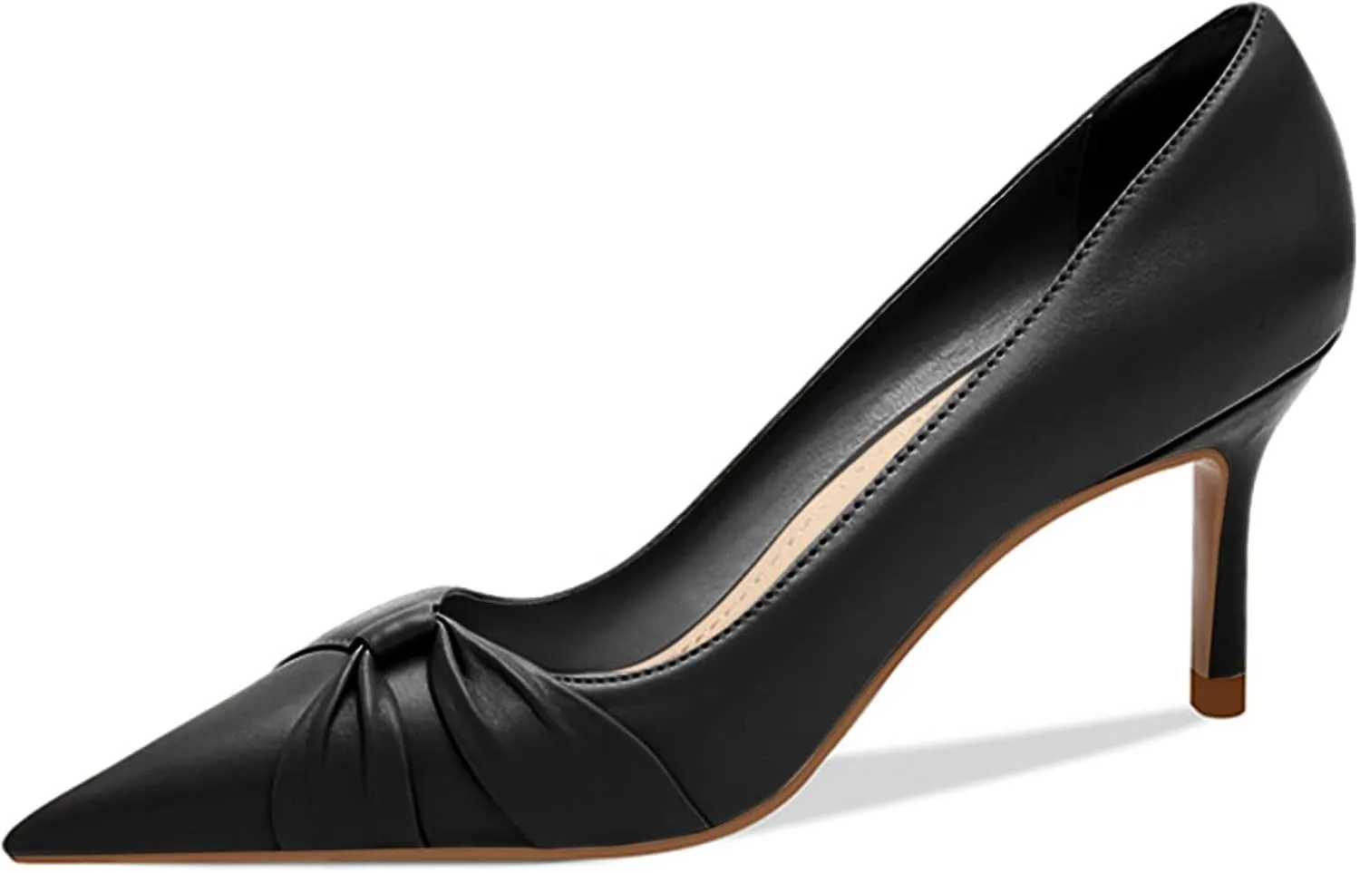 PiePieBuy Womens Pointed Toe Pumps Twist Knot Stiletto Mid Heel Faux Leather Dress Shoes