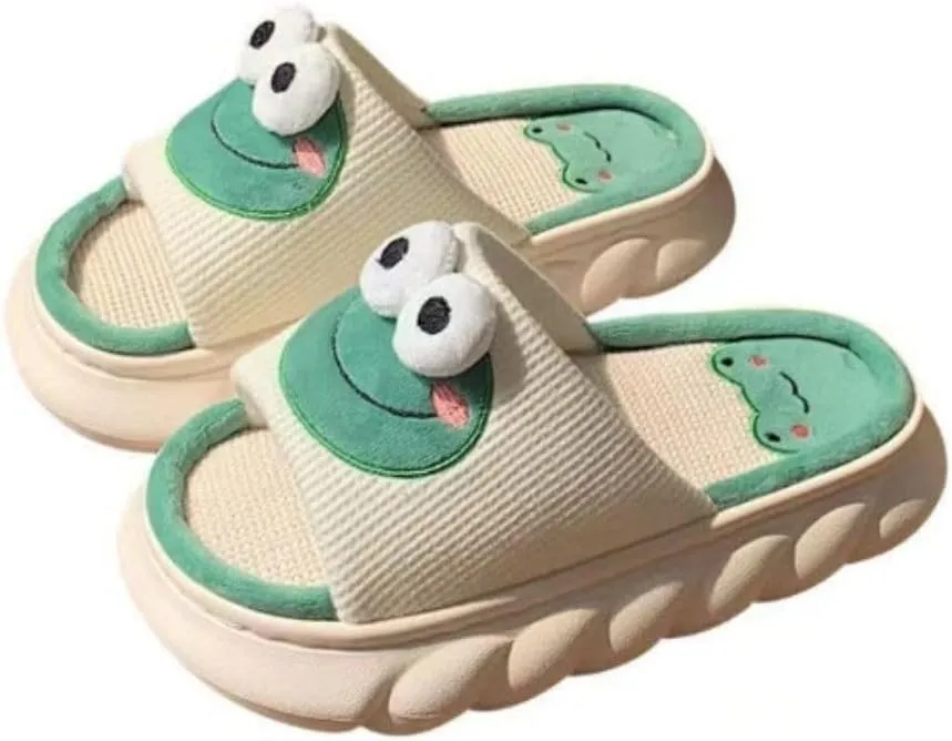 Pig Slipper Frog Slipper Animal Slipper Summer House Slipper for Women Men Linen Thick