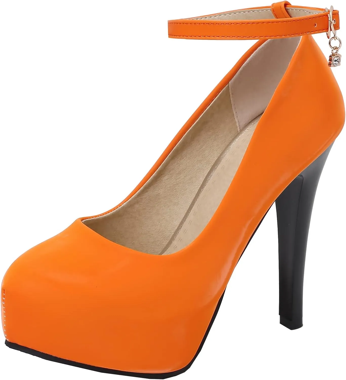 Platform High Heel Ankle Strap Round Toe Stiletto Heels with Buckle Pumps for Women Dress Shoes