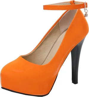 Platform High Heel Ankle Strap Round Toe Stiletto Heels with Buckle Pumps for Women Dress Shoes