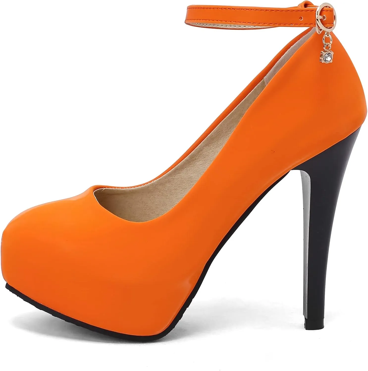 Platform High Heel Ankle Strap Round Toe Stiletto Heels with Buckle Pumps for Women Dress Shoes