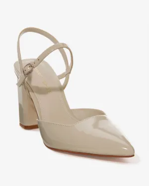 Pointed Toe Ankle Strap Block Heel Cream