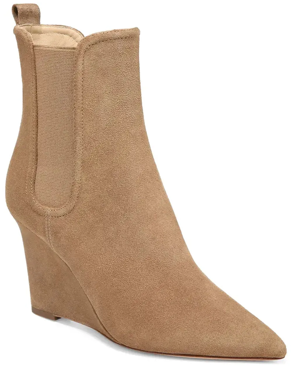 Pointed Toe Wedge Iluska Bootie in Latte Suede