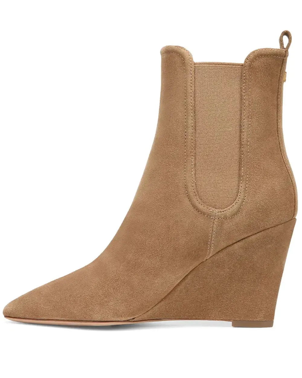 Pointed Toe Wedge Iluska Bootie in Latte Suede