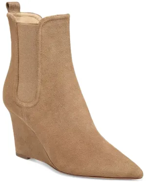 Pointed Toe Wedge Iluska Bootie in Latte Suede