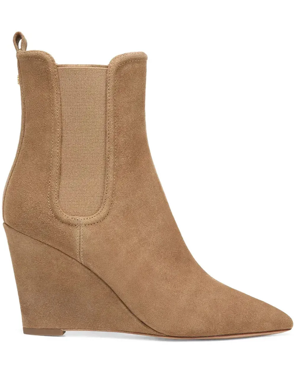 Pointed Toe Wedge Iluska Bootie in Latte Suede