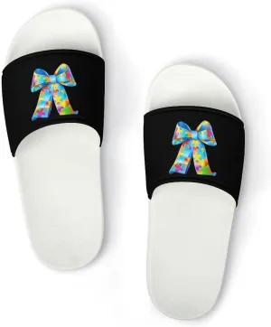 Puzzle Bow Tie Open Toe Slippers for Women And Men Non Slip Shower Slippers Home Slippers