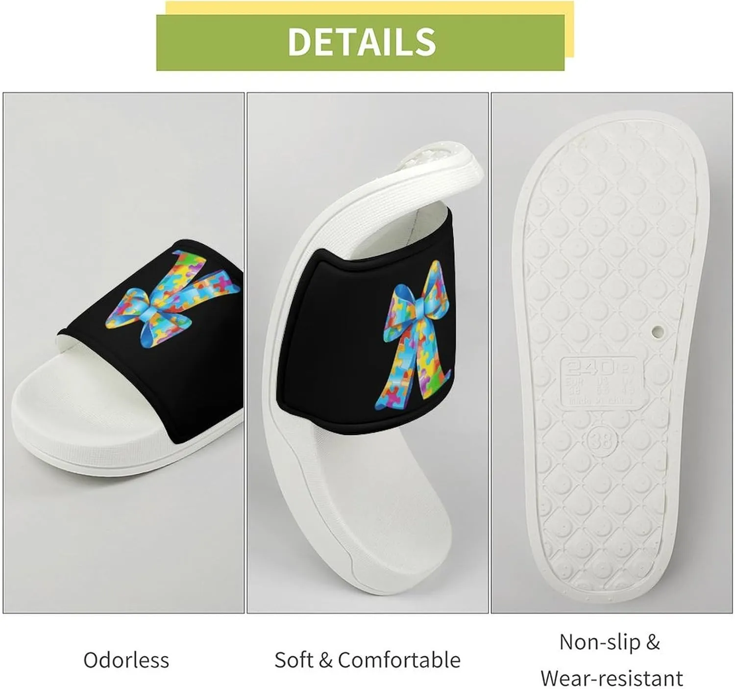Puzzle Bow Tie Open Toe Slippers for Women And Men Non Slip Shower Slippers Home Slippers