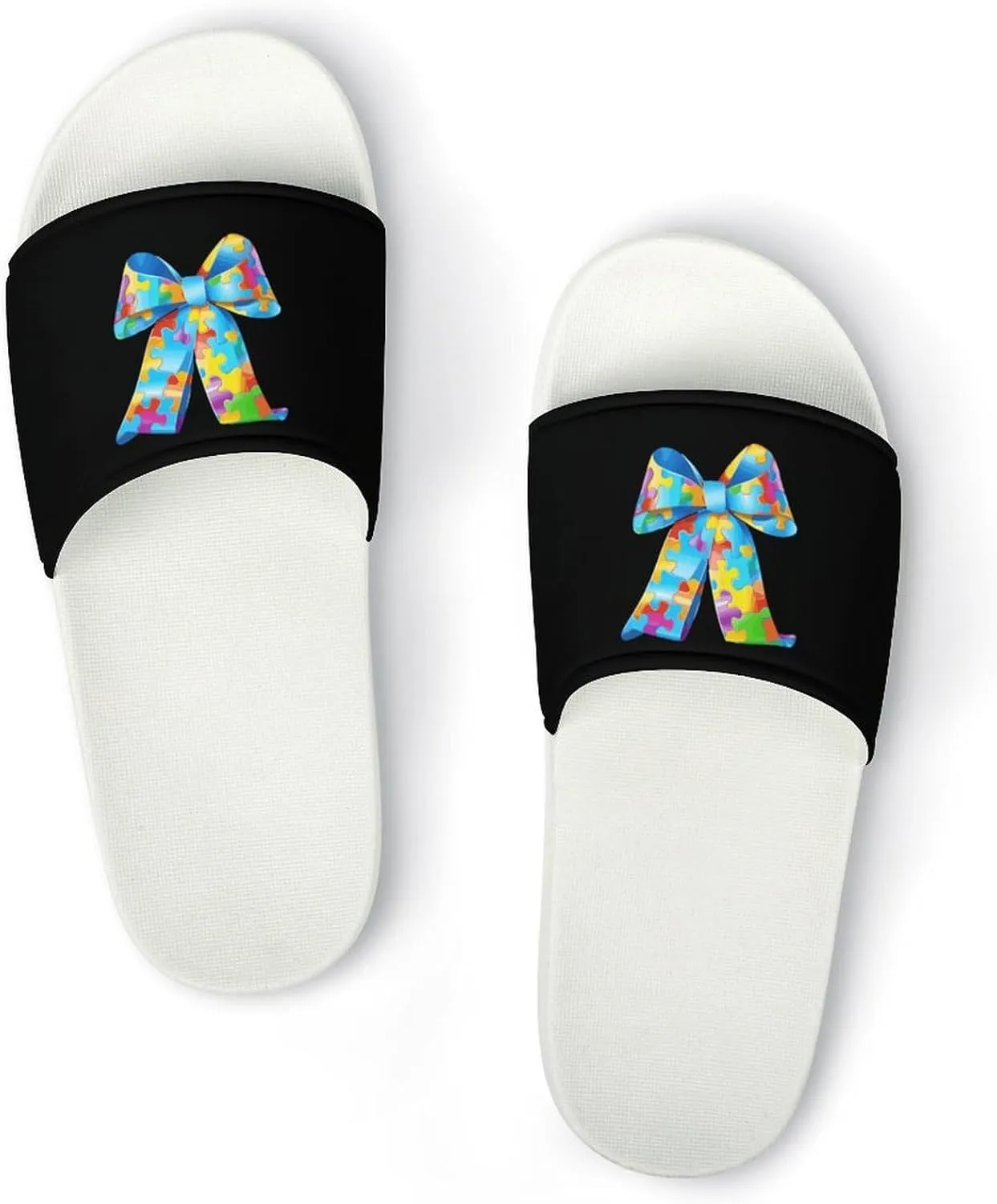 Puzzle Bow Tie Open Toe Slippers for Women And Men Non Slip Shower Slippers Home Slippers