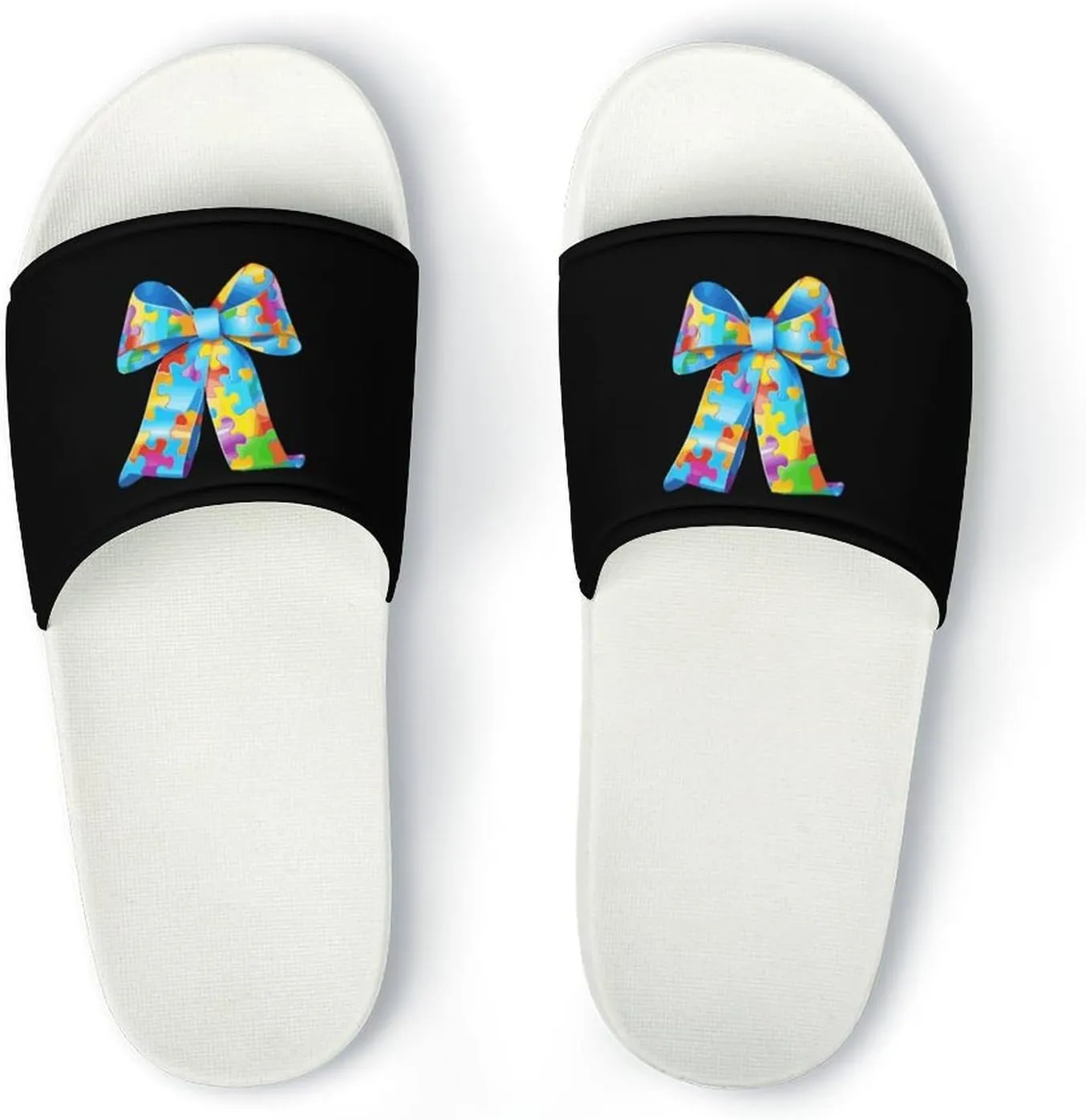 Puzzle Bow Tie Open Toe Slippers for Women And Men Non Slip Shower Slippers Home Slippers