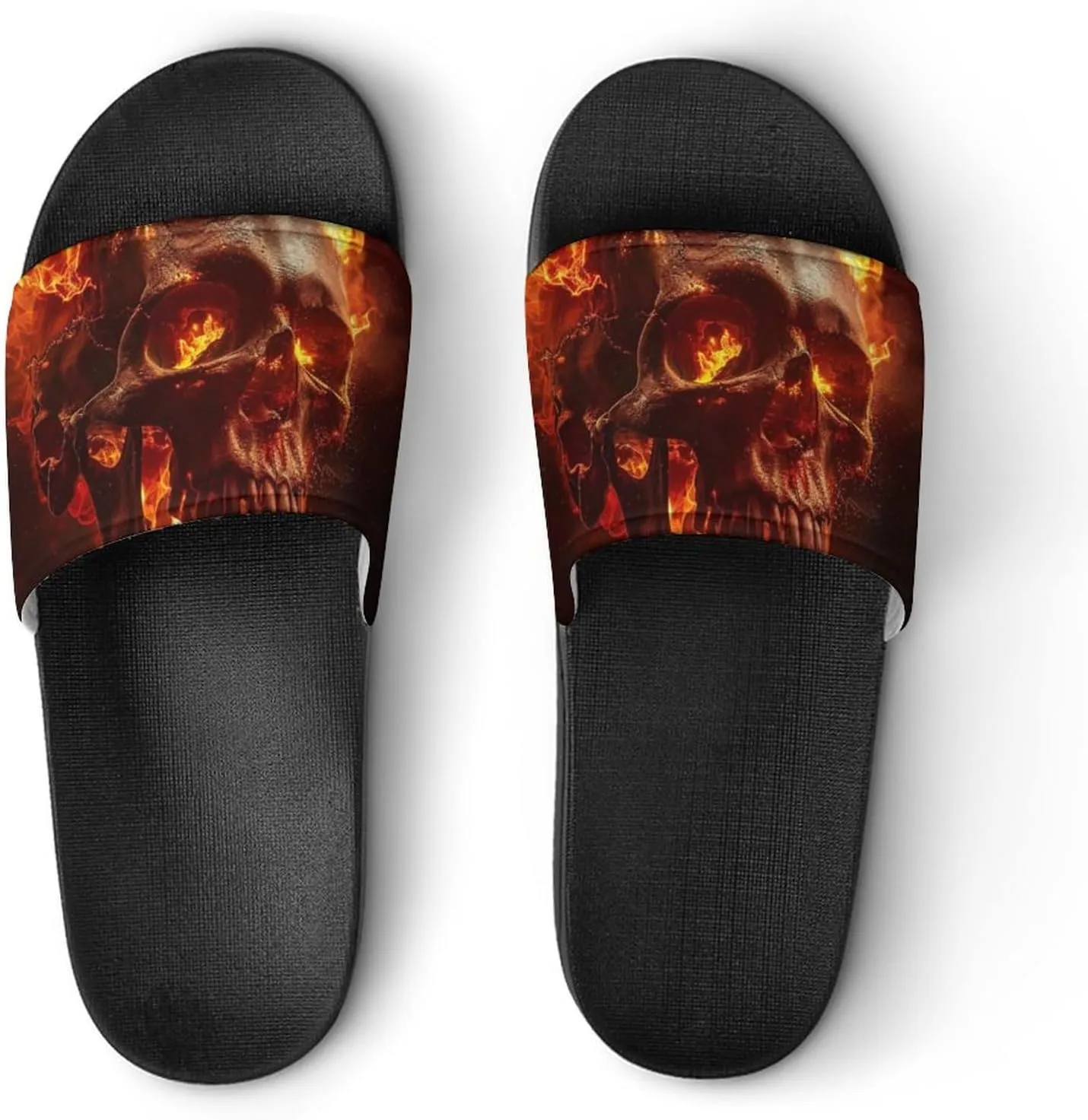 Red Flame Skull Fashion Womens And Mens Slippers House Shower Shoes Indoor Outdoor Beach