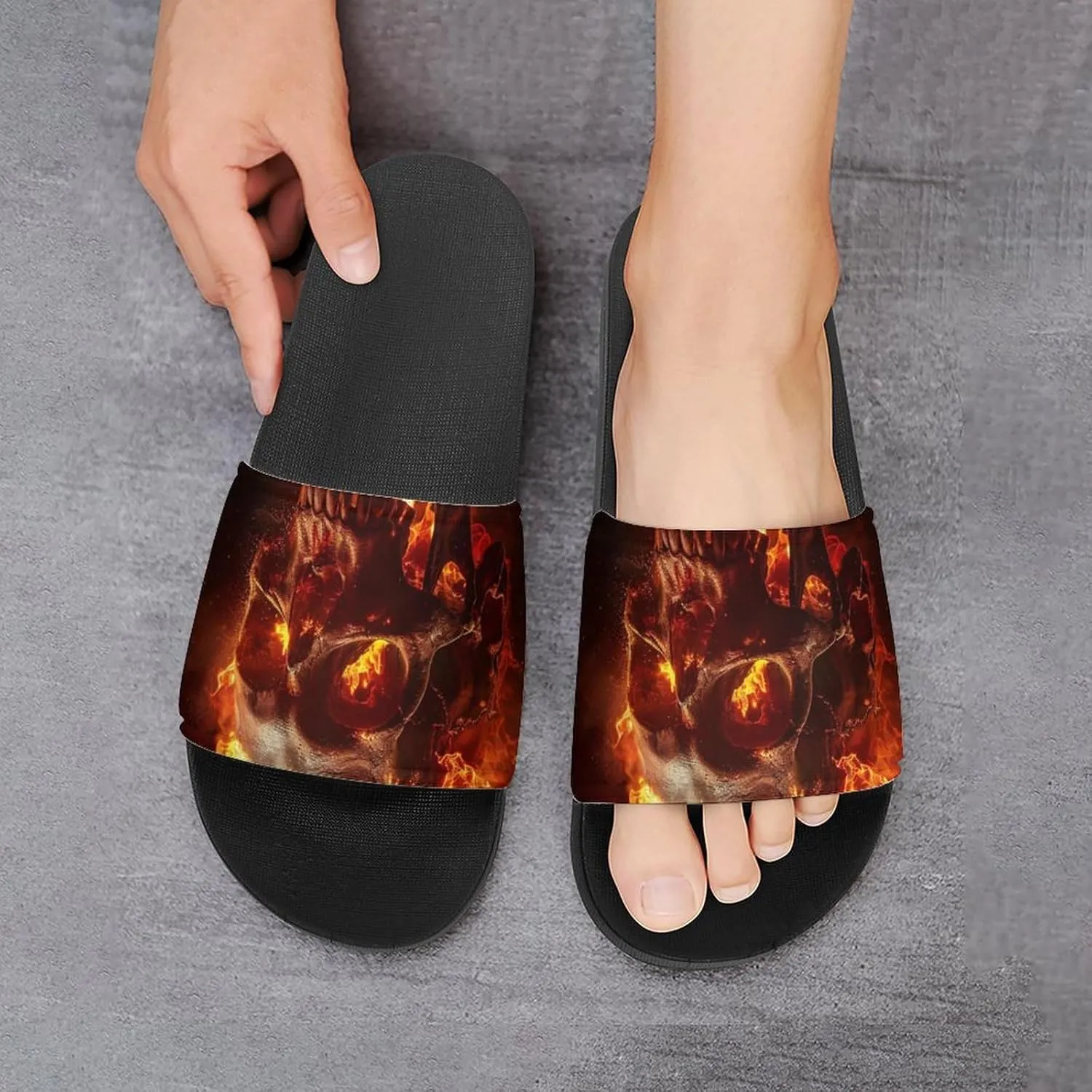 Red Flame Skull Fashion Womens And Mens Slippers House Shower Shoes Indoor Outdoor Beach