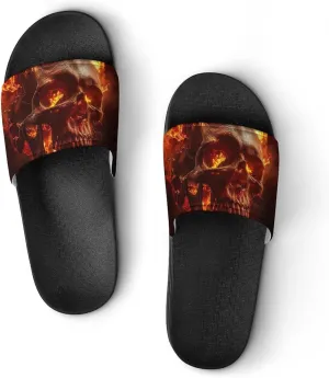 Red Flame Skull Fashion Womens And Mens Slippers House Shower Shoes Indoor Outdoor Beach