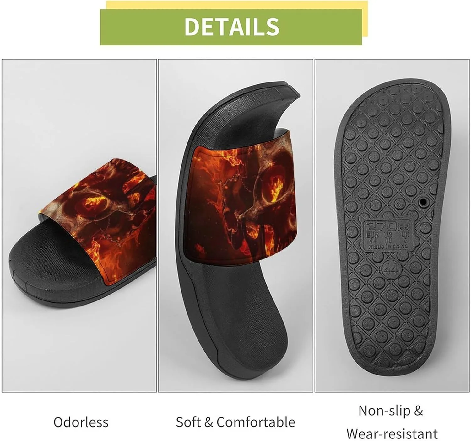 Red Flame Skull Fashion Womens And Mens Slippers House Shower Shoes Indoor Outdoor Beach