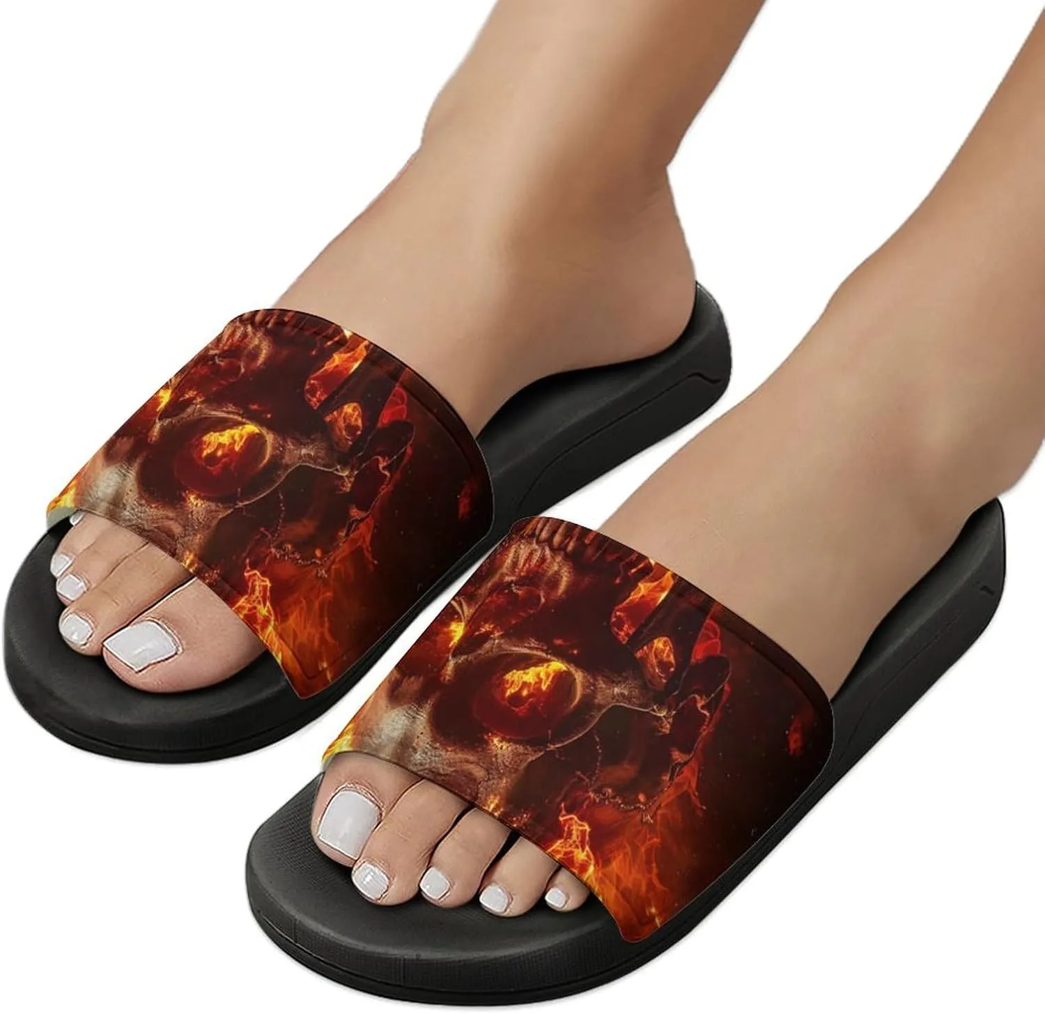 Red Flame Skull Fashion Womens And Mens Slippers House Shower Shoes Indoor Outdoor Beach