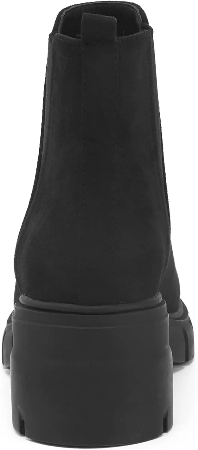REDTOP Women's Chelsea Boots Elastic Chunky Block Heel Platform Lug Sole Ankle Booties