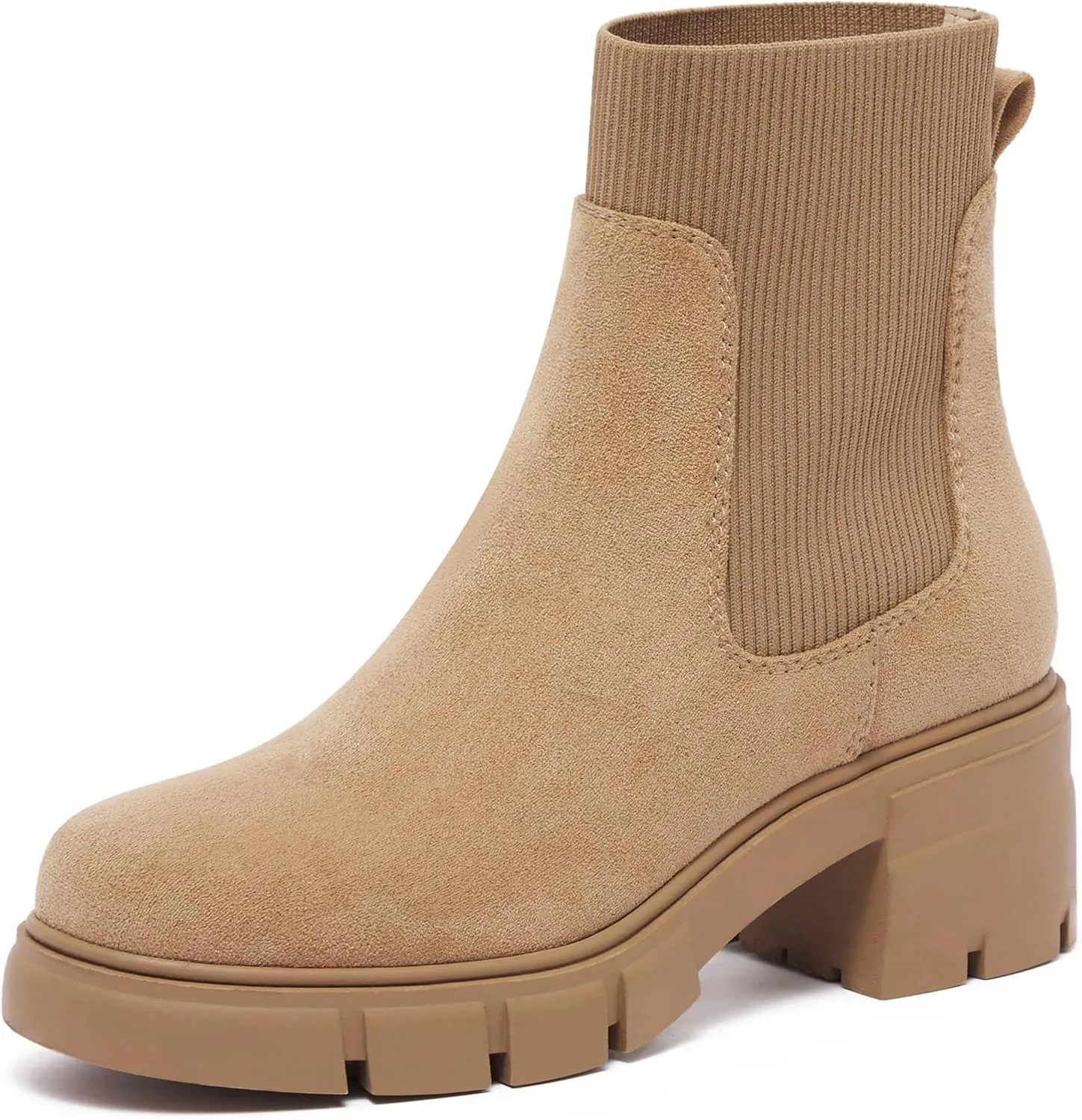 REDTOP Women's Elastic Chelsea Boots Chunky Block Heel Platform Lug Sole Ankle Booties